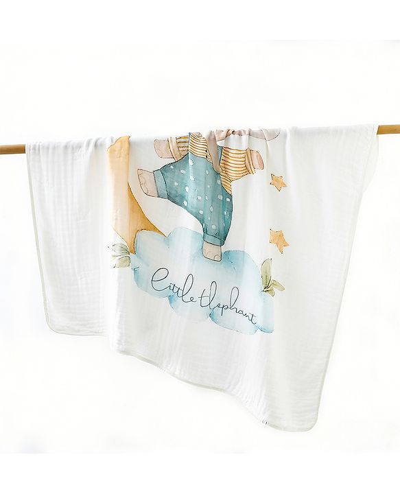 Babyhug 100% Pure Cotton Six Layer Baby Blanket Elephant Print  Super Soft & Absorbent Cotton Bamboo Blend Quilt Lightweight Breathable Gentle on Baby Skin 024 Months 520 g - White