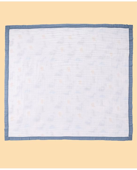 Babyhug 6 Layer Muslin Baby Blanket with Contrast Wide Edge Dinosaur Print - Blue | Absorbent Soft & Breathable| AllSeason Blanket| NewBorn Gifting| Bath Towel, Wrapper, Feeding Towel| Machine Washable