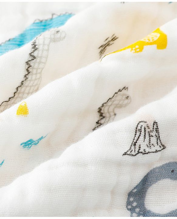 Babyhug 6 Layer Muslin Baby Blanket with Contrast Wide Edge Dinosaur Print - Blue | Absorbent Soft & Breathable| AllSeason Blanket| NewBorn Gifting| Bath Towel, Wrapper, Feeding Towel| Machine Washable