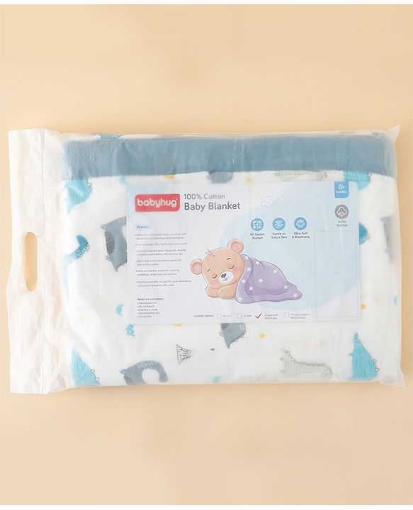 Babyhug 6 Layer Muslin Baby Blanket with Contrast Wide Edge Dinosaur Print - Blue | Absorbent Soft & Breathable| AllSeason Blanket| NewBorn Gifting| Bath Towel, Wrapper, Feeding Towel| Machine Washable