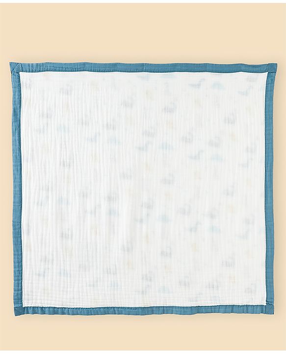 Babyhug 6 Layer Muslin Baby Blanket with Contrast Wide Edge Dinosaur Print - Blue | Absorbent Soft & Breathable| AllSeason Blanket| NewBorn Gifting| Bath Towel, Wrapper, Feeding Towel| Machine Washable