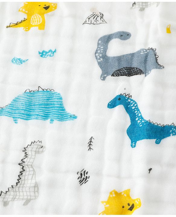 Babyhug 6 Layer Muslin Baby Blanket with Contrast Wide Edge Dinosaur Print - Blue | Absorbent Soft & Breathable| AllSeason Blanket| NewBorn Gifting| Bath Towel, Wrapper, Feeding Towel| Machine Washable