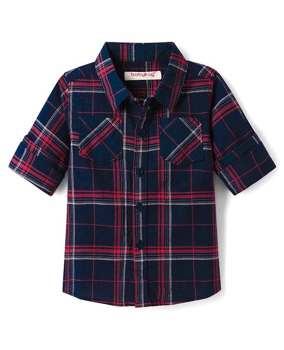 Babyhug Cotton Woven Full Sleeves Checkered Shirt & Denim Jeans Set - Black