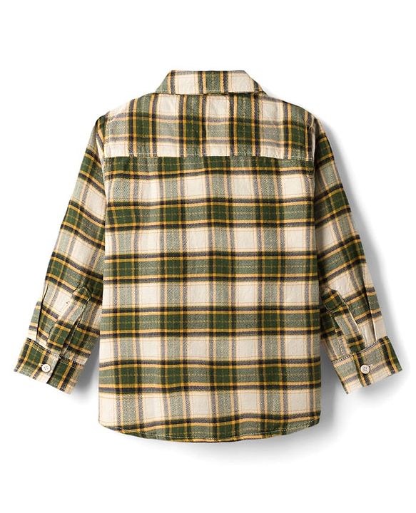 Babyhug Cotton Woven Full Sleeves Checkered Shirt & Trouser Set - Olive Green