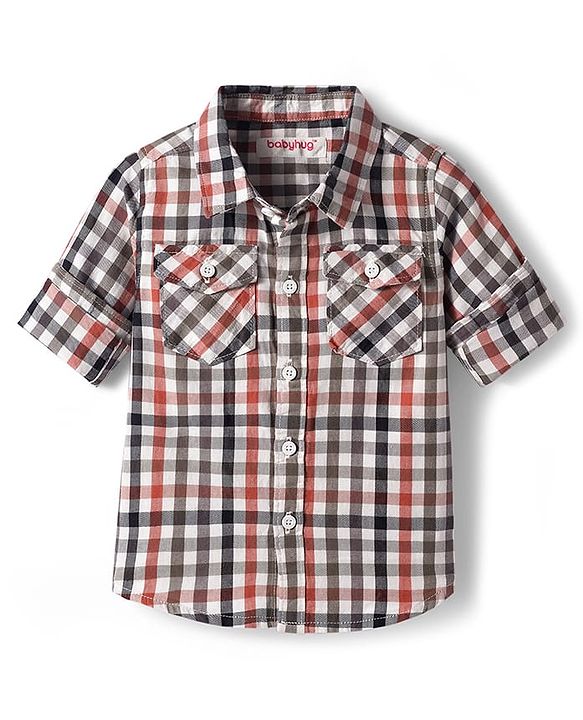 Babyhug Cotton Woven Full Sleeves Checkered Shirt & Trouser Set with Suspender - Mustard