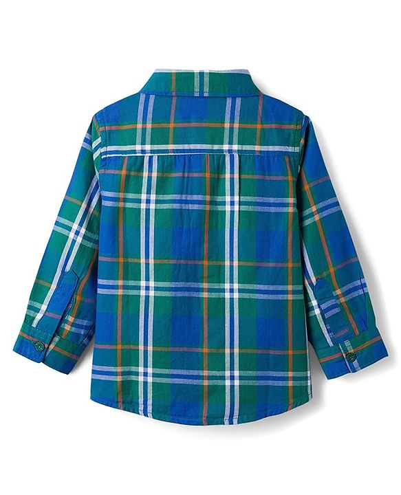 Babyhug Cotton Woven Full Sleeves Checkered Shirt & Trouser Set - Blue & Beige