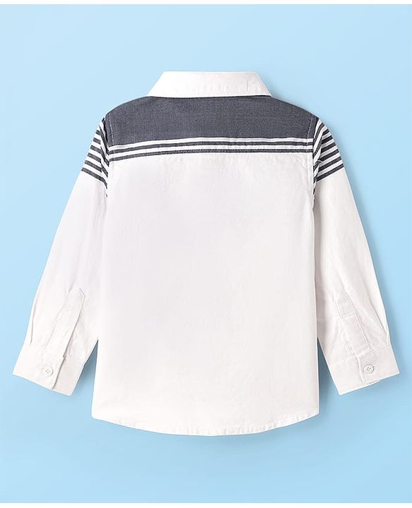 Babyhug Cotton Woven Full Sleeves Striped Shirt & Denim Jeans Set - Blue & White