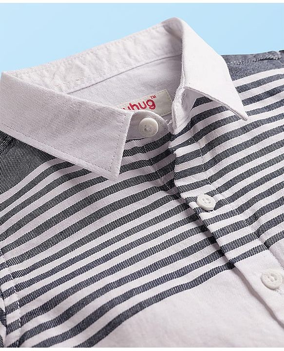 Babyhug Cotton Woven Full Sleeves Striped Shirt & Denim Jeans Set - Blue & White