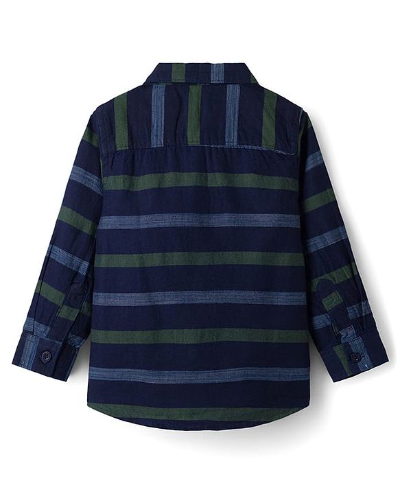 Babyhug Cotton Woven Full Sleeves Striped Shirt & Denim Jeans Set - Navy Blue