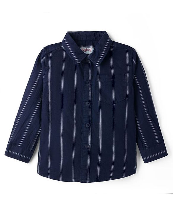 Babyhug Cotton Woven Full Sleeves Striped Shirt & Denim Jeans Set - Navy Blue