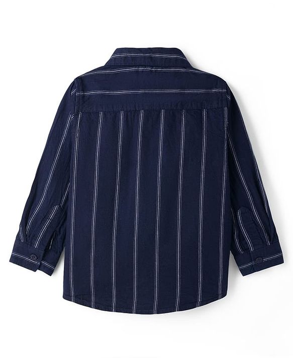 Babyhug Cotton Woven Full Sleeves Striped Shirt & Denim Jeans Set - Navy Blue