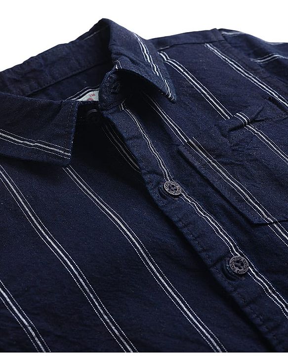 Babyhug Cotton Woven Full Sleeves Striped Shirt & Denim Jeans Set - Navy Blue