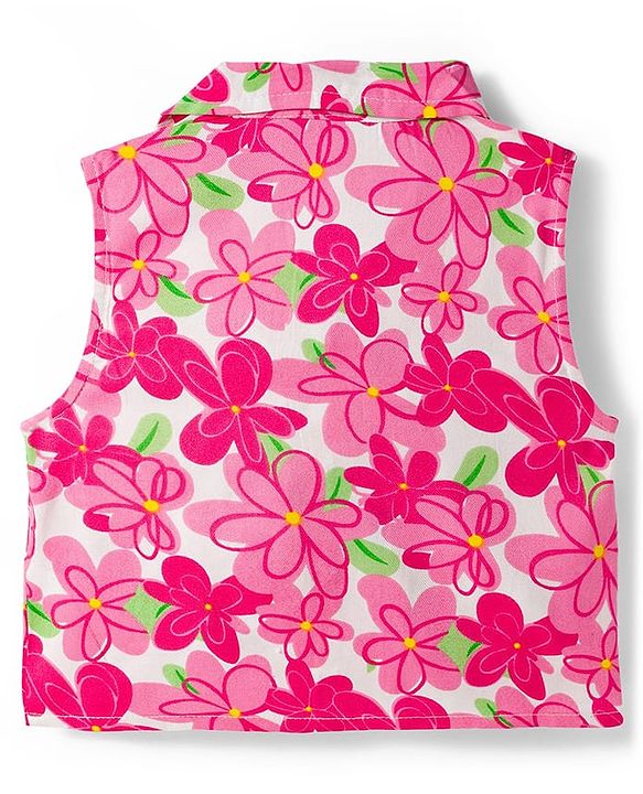 Pine Kids Woven Sleeveless Co-ords Top & Pant Set with Floral Print - Dark Pink