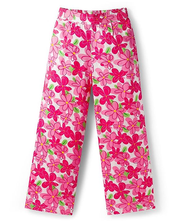 Pine Kids Woven Sleeveless Co-ords Top & Pant Set with Floral Print - Dark Pink