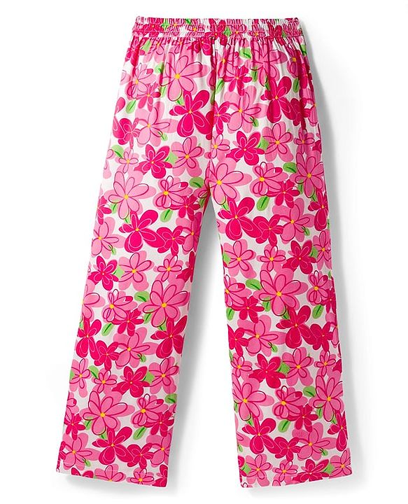 Pine Kids Woven Sleeveless Co-ords Top & Pant Set with Floral Print - Dark Pink
