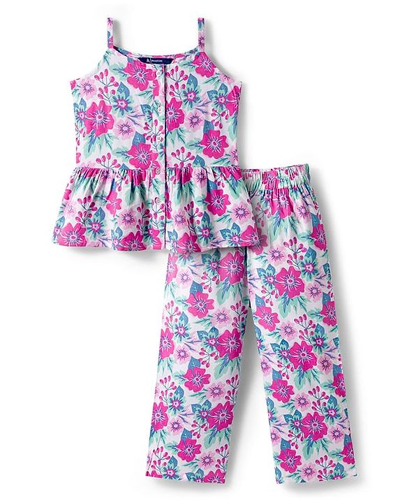 Pine Kids Woven Sleeveless Co-ords Top & Pant Set with Floral Print - Multicolor