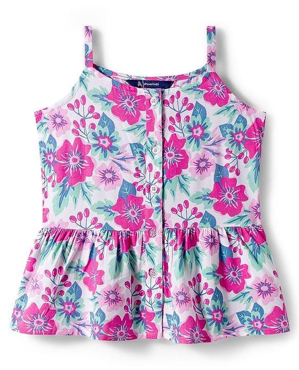 Pine Kids Woven Sleeveless Co-ords Top & Pant Set with Floral Print - Multicolor