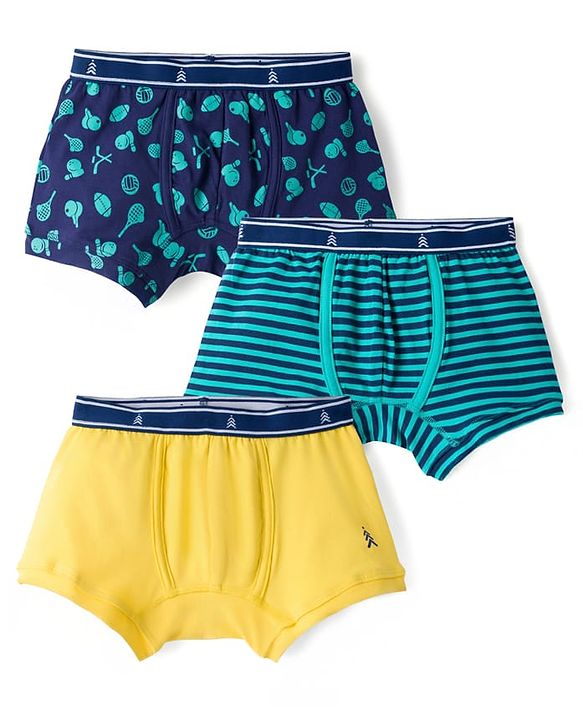 Pine Kids Cotton Knit Trunks With Stripes & Sports Theme Print Pack Of 3 ( Colour May Vary )