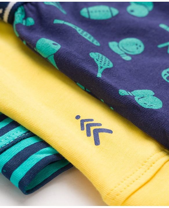 Pine Kids Cotton Knit Trunks With Stripes & Sports Theme Print Pack Of 3 ( Colour May Vary )