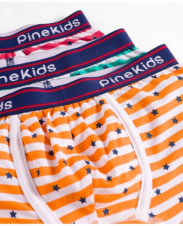 Pine Kids Cotton Elastane Polka Dots Printed & Striped Trunks Pack Of 3 - ( Colour May Vary )