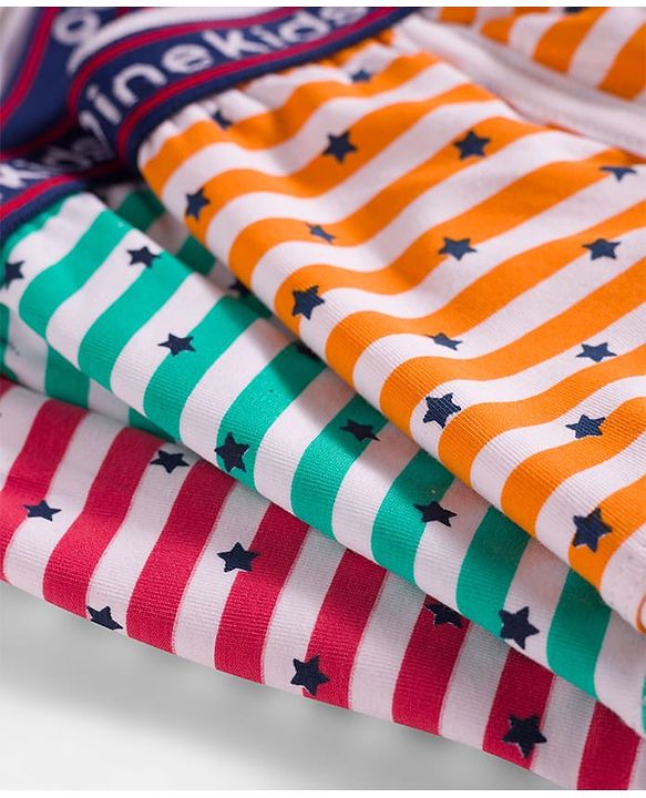 Pine Kids Cotton Elastane Polka Dots Printed & Striped Trunks Pack Of 3 - ( Colour May Vary )