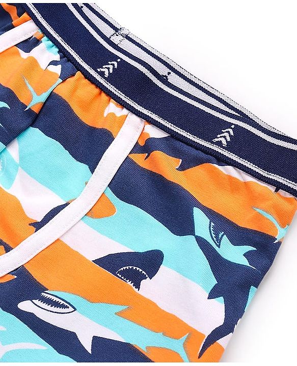 Pine Kids Cotton Knit Sea Life Printed & Solid Trunks Pack Of 3 -Multicolour