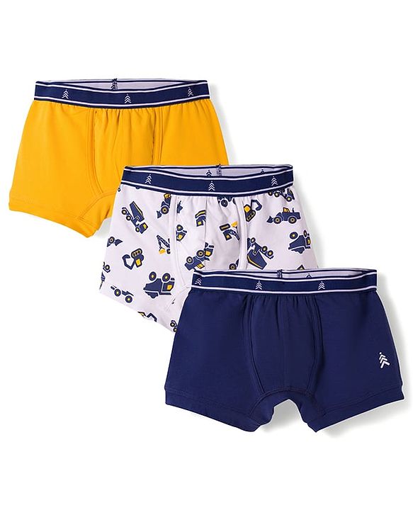 Pine Kids Cotton Elastane Construction Vehicles Printed Trunks Pack Of 3 - ( Colour May Vary )