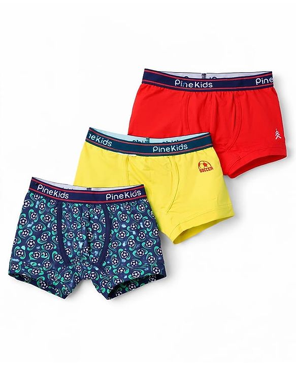 Pine Kids Cotton Elastane Knit Solid & Printed Trunks Pack of 3 - Multicolor