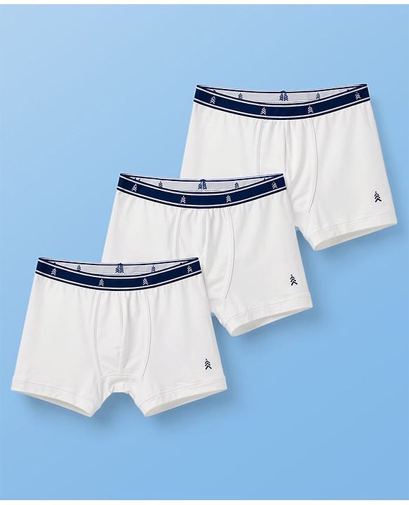 Pine Kids Cotton Elastane Knit Solid Trunks Pack of 3 - White