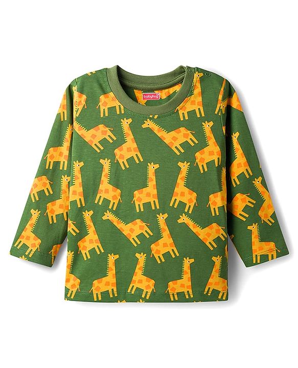 Babyhug Cotton Knit Full Sleeves Co-Ord Night Suit with Animal Print - Green