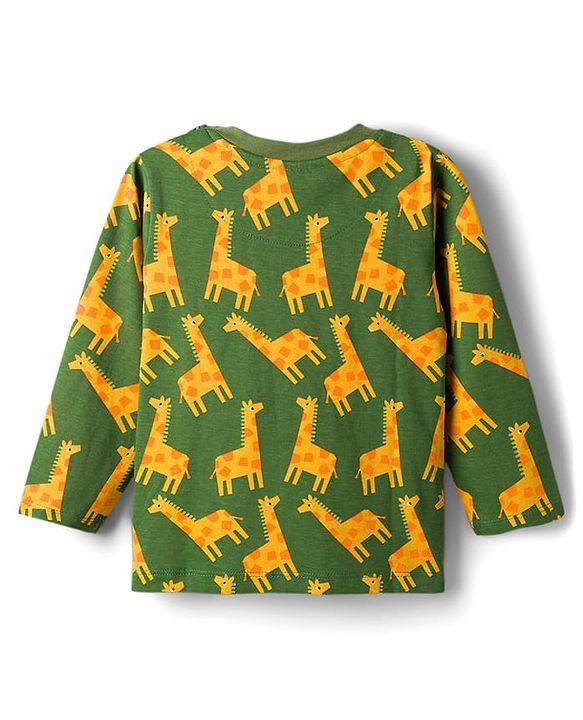 Babyhug Cotton Knit Full Sleeves Co-Ord Night Suit with Animal Print - Green