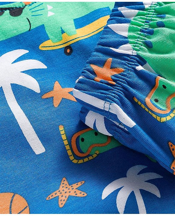 Babyhug Cotton Knit Full Sleeves Co-ord Night Suit With Dino Print - Blue