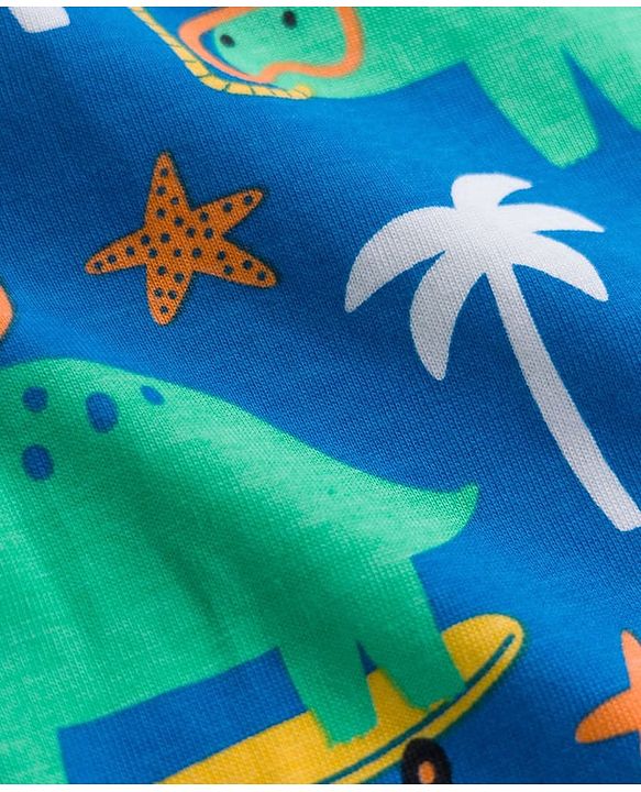 Babyhug Cotton Knit Full Sleeves Co-ord Night Suit With Dino Print - Blue