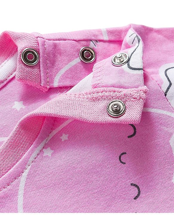 Babyhug Cotton Knit Full Sleeves Co-ords Night Suit with Kitty Print - Pink