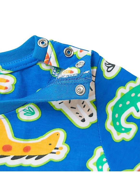 Babyhug Cotton Knit Full Sleeves Co-ords Night Suit With Tiger Print - Blue