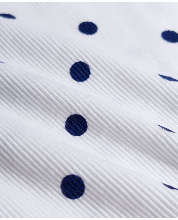 Babyhug Cotton Woven Frock with Half Sleeves Inner Tee with Polka Dot Print & Floral Patch - Blue & White
