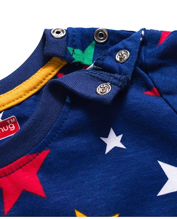 Babyhug Cotton Knit Full Sleeves Co-ord Night Suit With Star Print - Navy Blue