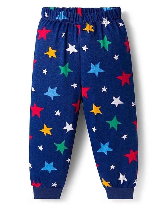 Babyhug Cotton Knit Full Sleeves Co-ord Night Suit With Star Print - Navy Blue