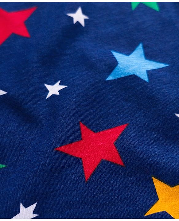 Babyhug Cotton Knit Full Sleeves Co-ord Night Suit With Star Print - Navy Blue