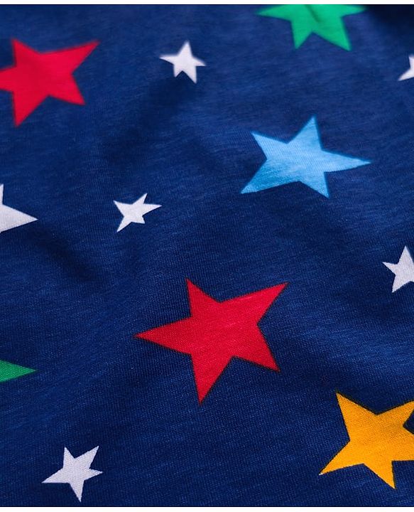 Babyhug Cotton Knit Full Sleeves Co-ord Night Suit With Star Print - Navy Blue