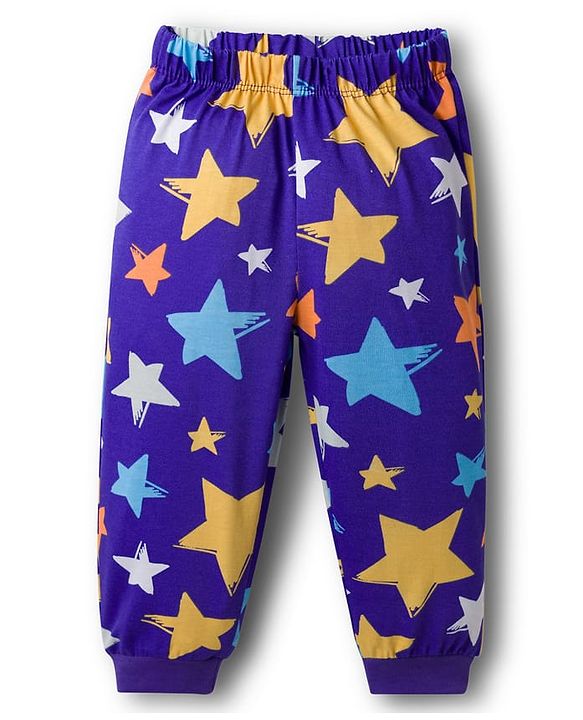 Babyhug Cotton Knit Full Sleeves T-Shirt & Pyjama Co-ord Night Suit With Star Print - Purple