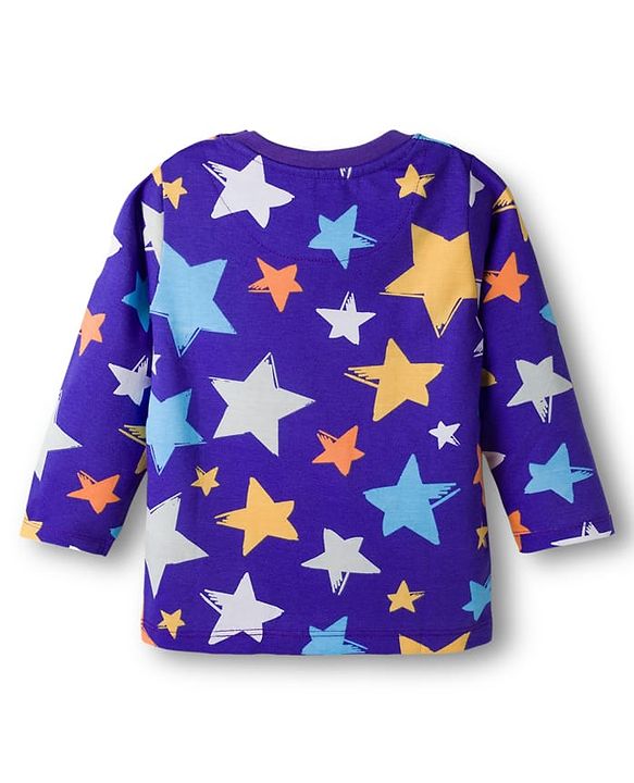 Babyhug Cotton Knit Full Sleeves T-Shirt & Pyjama Co-ord Night Suit With Star Print - Purple