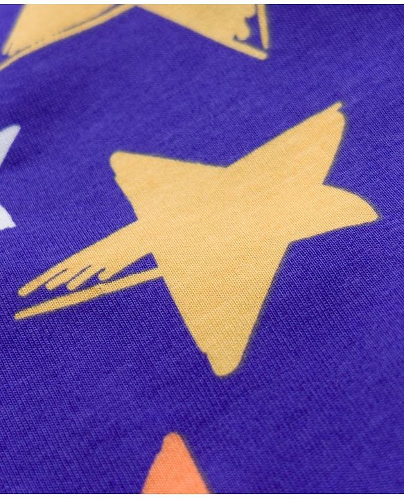 Babyhug Cotton Knit Full Sleeves T-Shirt & Pyjama Co-ord Night Suit With Star Print - Purple