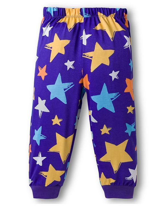 Babyhug Cotton Knit Full Sleeves T-Shirt & Pyjama Co-ord Night Suit With Star Print - Purple
