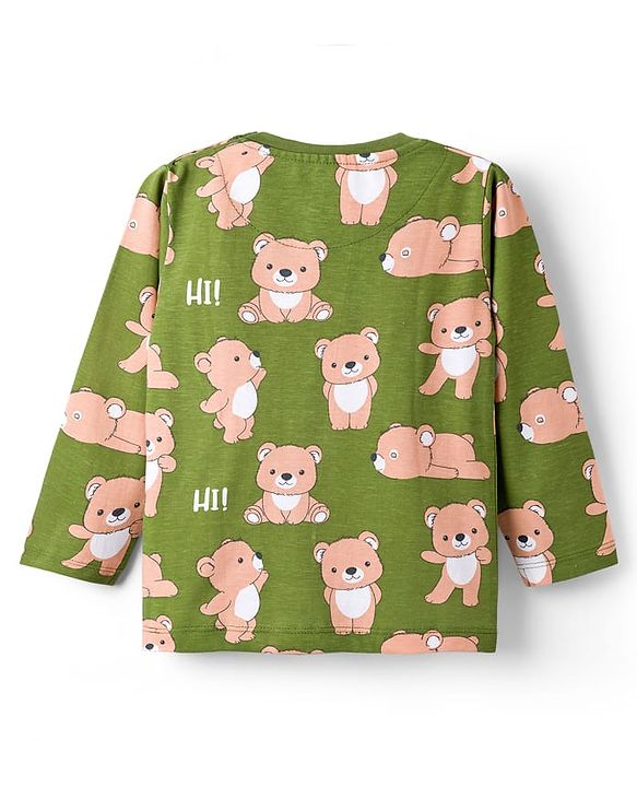 Babyhug Cotton Knit Full Sleeves T-Shirt & Lounge Pant Co-ords Night Suit With Bear Print - Green