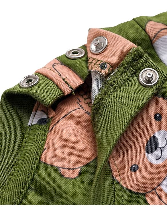 Babyhug Cotton Knit Full Sleeves T-Shirt & Lounge Pant Co-ords Night Suit With Bear Print - Green