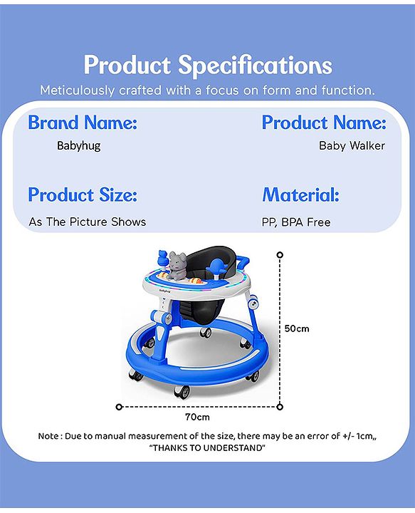 Babyhug 360° Joy Baby Walker with Convertible Feeding & Musical Toy Tray - Pink| Adjustable Height| Compact Fold| Activity cum Push Walker| Smooth Swivel Wheels| Padded Cushion Seat