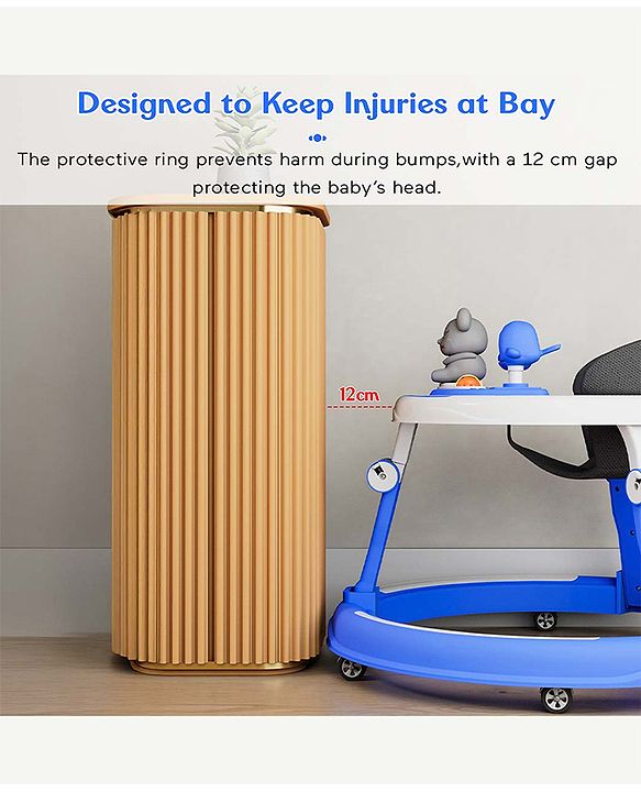 Babyhug 360° Joy Baby Walker with Convertible Feeding & Musical Toy Tray - Pink| Adjustable Height| Compact Fold| Activity cum Push Walker| Smooth Swivel Wheels| Padded Cushion Seat