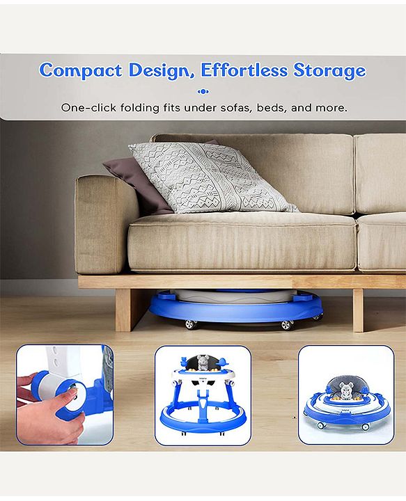 Babyhug 360° Joy Baby Walker with Convertible Feeding & Musical Toy Tray - Pink| Adjustable Height| Compact Fold| Activity cum Push Walker| Smooth Swivel Wheels| Padded Cushion Seat