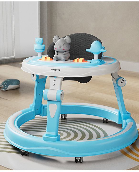 Babyhug 360° Joy Baby Walker with Convertible Feeding & Musical Toy Tray - Pink| Adjustable Height| Compact Fold| Activity cum Push Walker| Smooth Swivel Wheels| Padded Cushion Seat